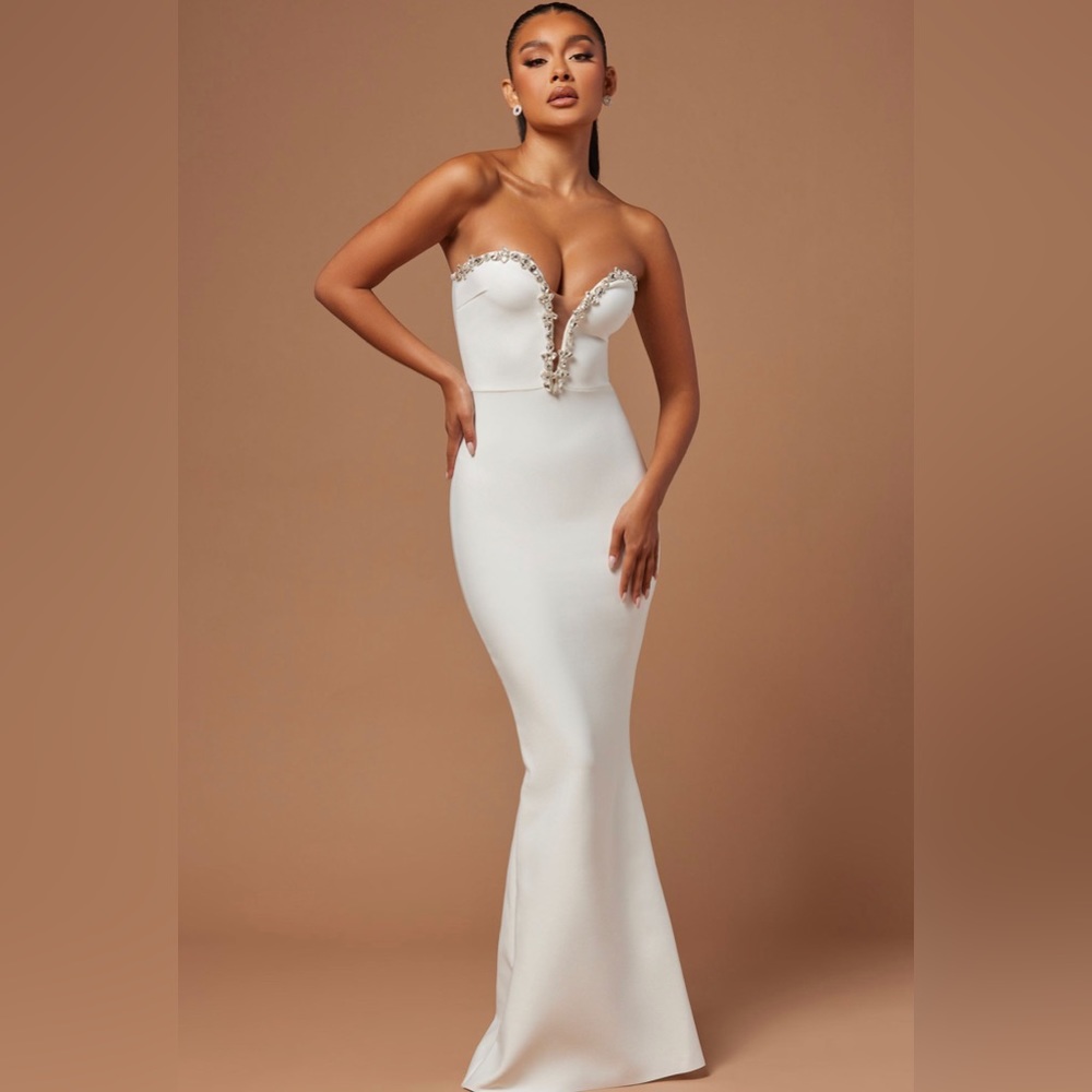 Odessa Embellished Bandage Gown - White
